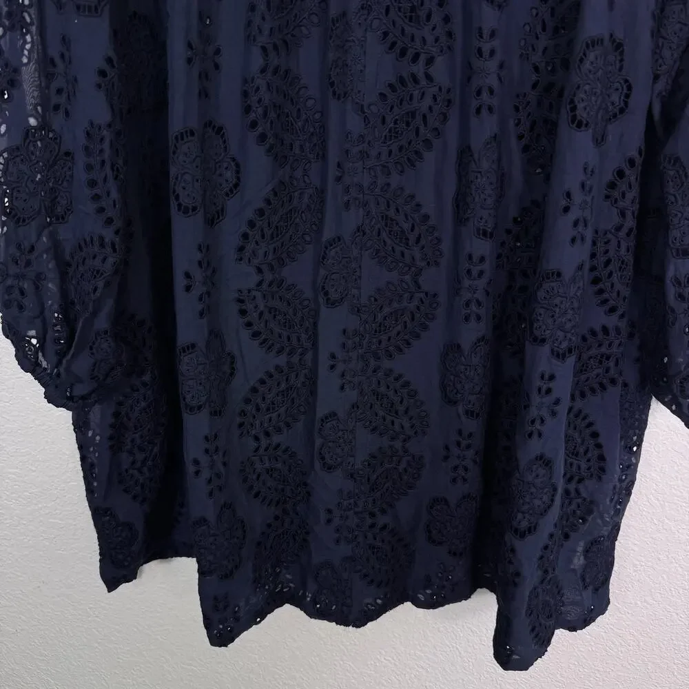 Johnny Was Jade Dress Womens Small Cotton Silk Blend Eyelet Lace Shift Boho NEW